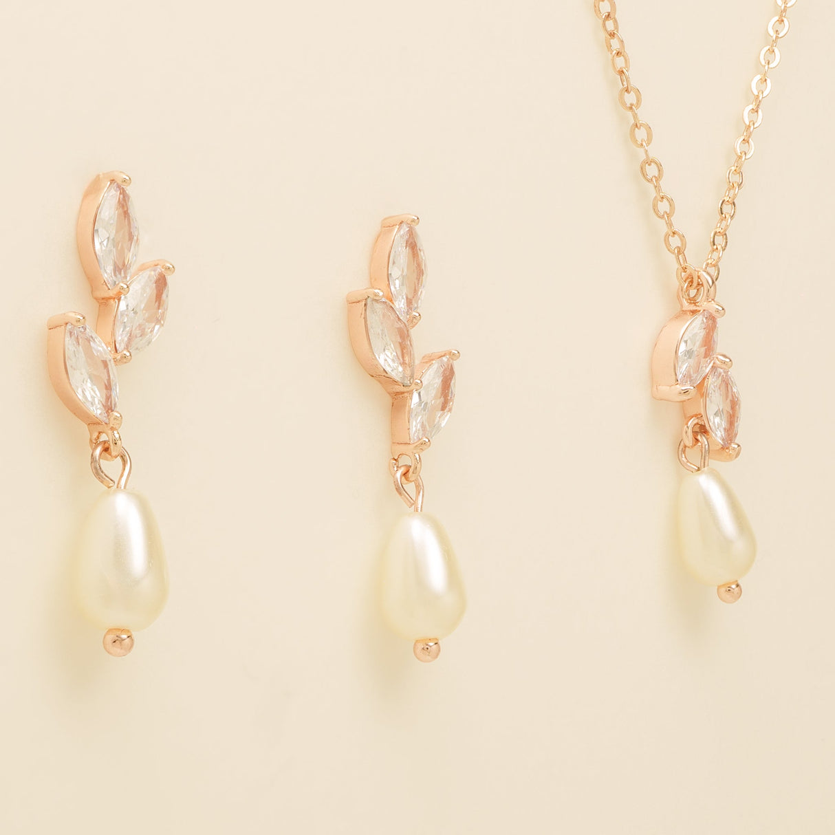 Olivia Pearl and Crystal Wedding Jewellery Set / Rose Gold