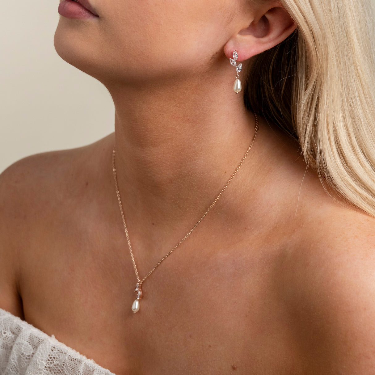 Olivia Pearl and Crystal Wedding Jewellery Set / Rose Gold