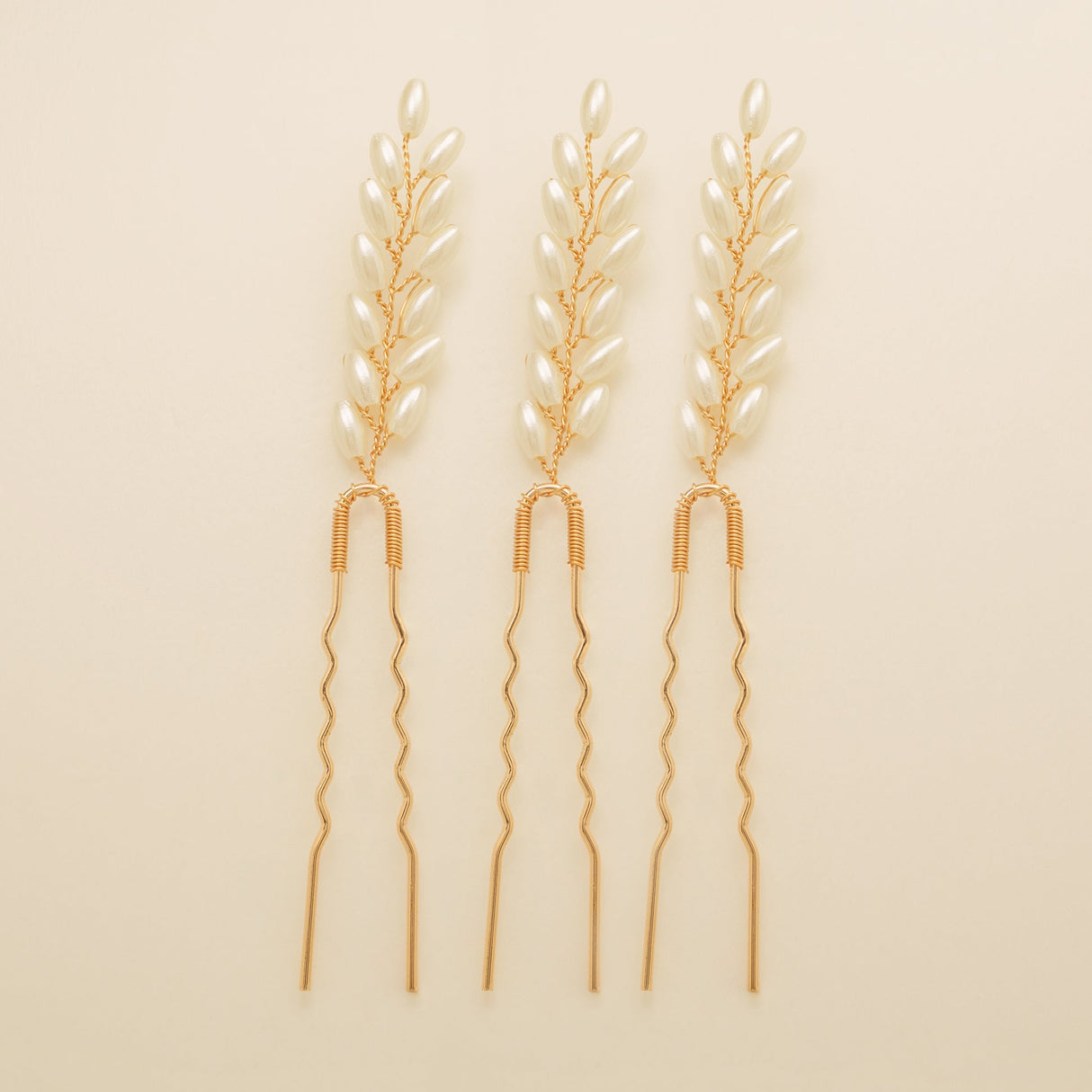 Pampas Style Pearl Sprigs Wedding Hair Pins / Gold