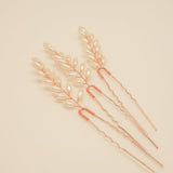 Pampas Style Pearl Sprigs Wedding Hair Pins / Rose Gold