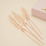 Pampas Style Pearl Sprigs Wedding Hair Pins / Rose Gold