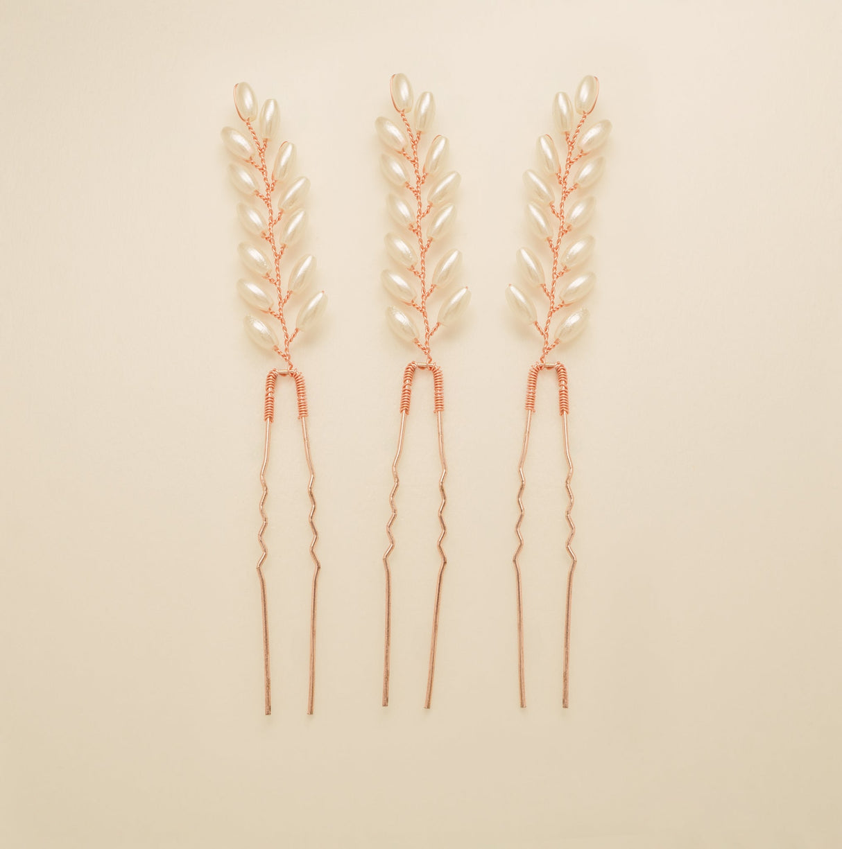 Pampas Style Pearl Sprigs Wedding Hair Pins / Rose Gold