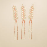 Pampas Style Pearl Sprigs Wedding Hair Pins / Rose Gold