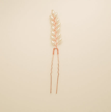 Pampas Style Pearl Sprigs Wedding Hair Pins / Rose Gold
