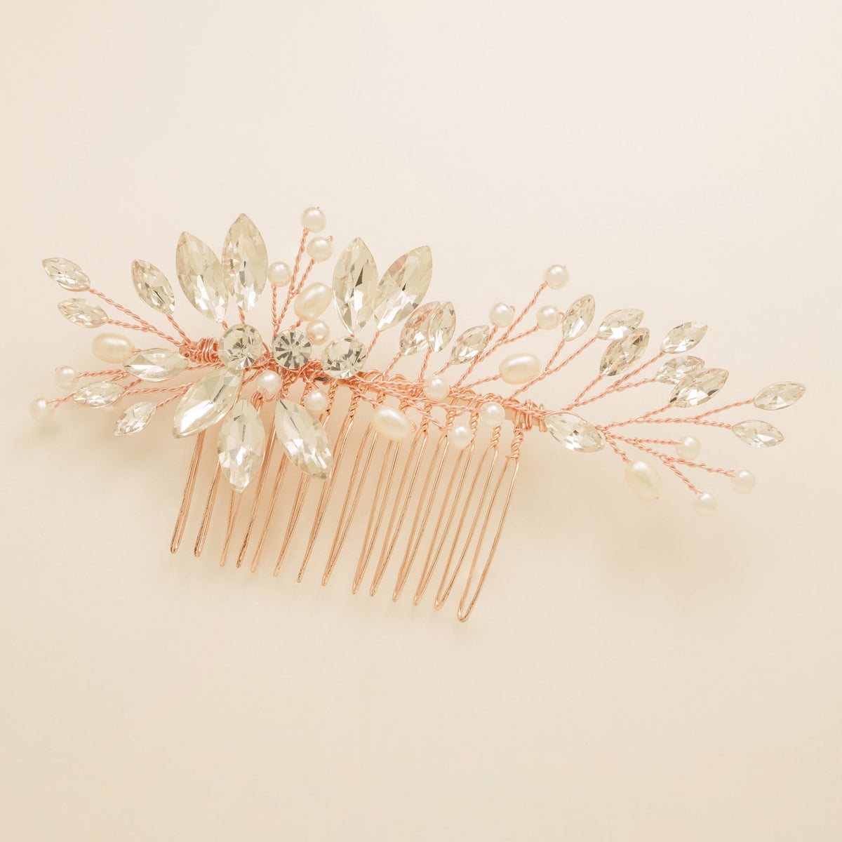 Sara Pearl and Crystal Wedding Hair Comb / Rose Gold