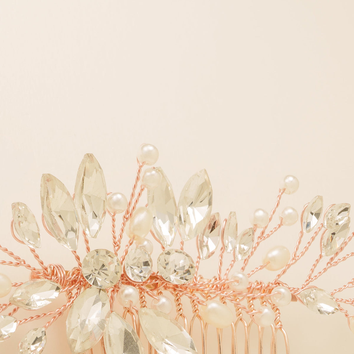 Sara Pearl and Crystal Wedding Hair Comb / Rose Gold
