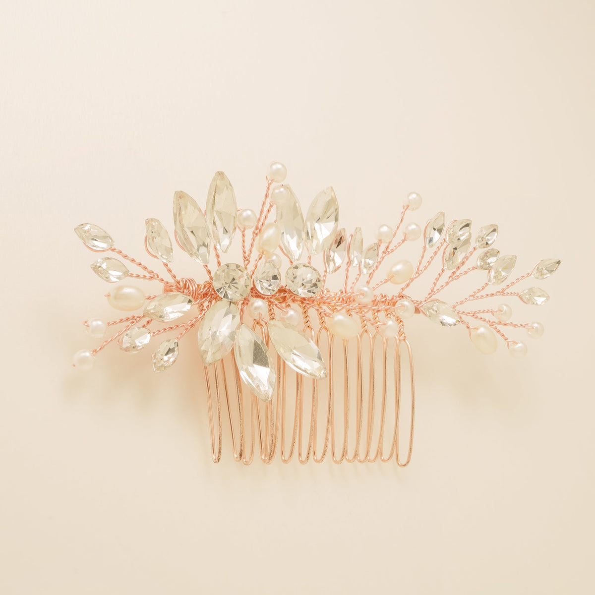 Sara Pearl and Crystal Wedding Hair Comb / Rose Gold