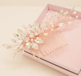 Sara Pearl and Crystal Wedding Hair Comb / Rose Gold