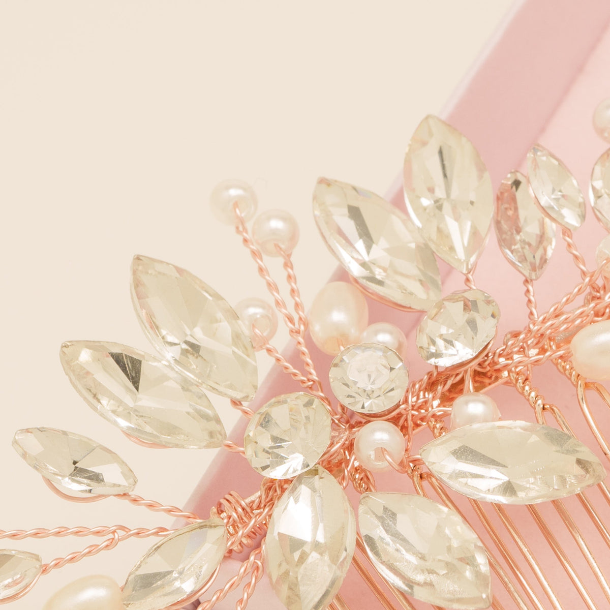 Sara Pearl and Crystal Wedding Hair Comb / Rose Gold