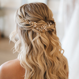 Vintage Leaves Pearls and Crystals Bridal Hair Vine / Gold