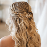 Vintage Leaves Pearls and Crystals Bridal Hair Vine / Gold