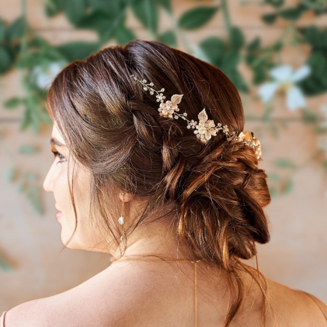Vintage Leaves Pearls and Crystals Bridal Hair Vine / Silver