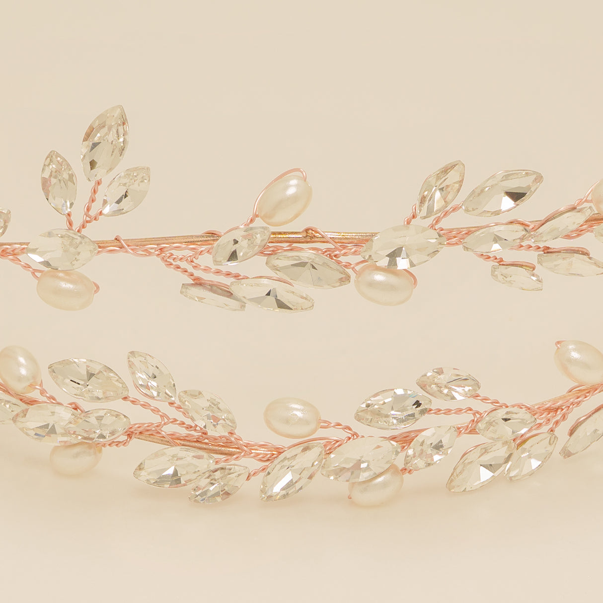 Ava Pearl and Crystal Bridal Headband in Rose Gold
