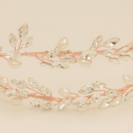 Ava Pearl and Crystal Bridal Headband in Rose Gold