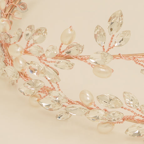 Ava Pearl and Crystal Bridal Headband in Rose Gold photo 3
