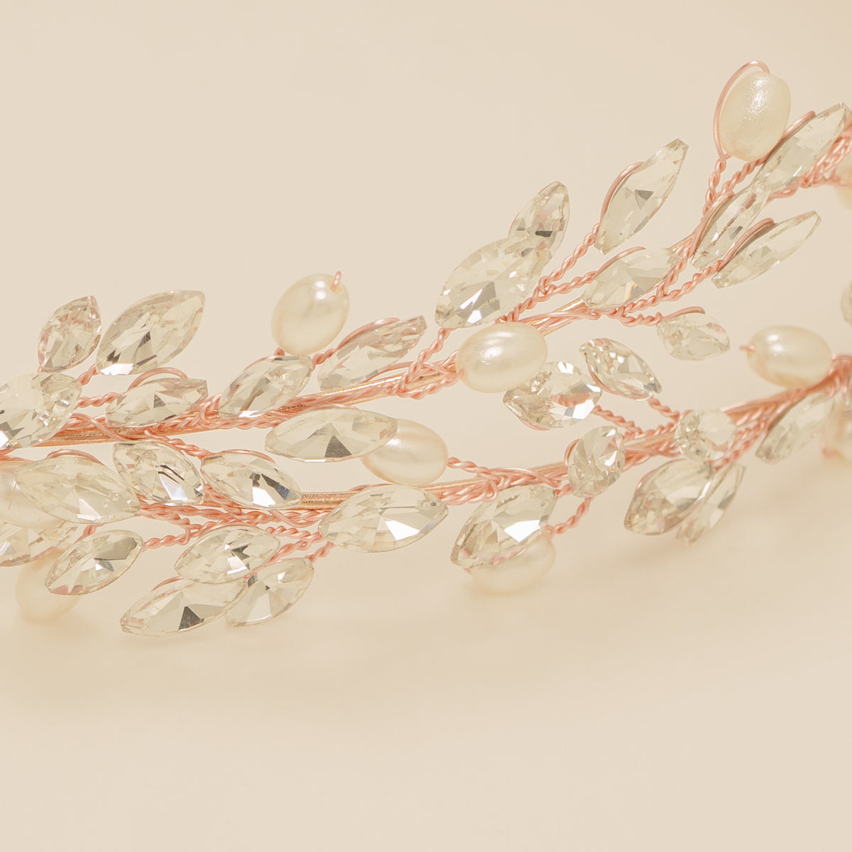 Ava Pearl and Crystal Bridal Headband in Rose Gold photo 6