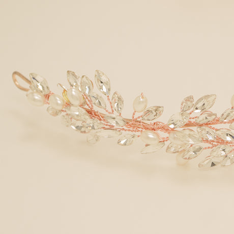 Ava Pearl and Crystal Bridal Headband in Rose Gold photo 7