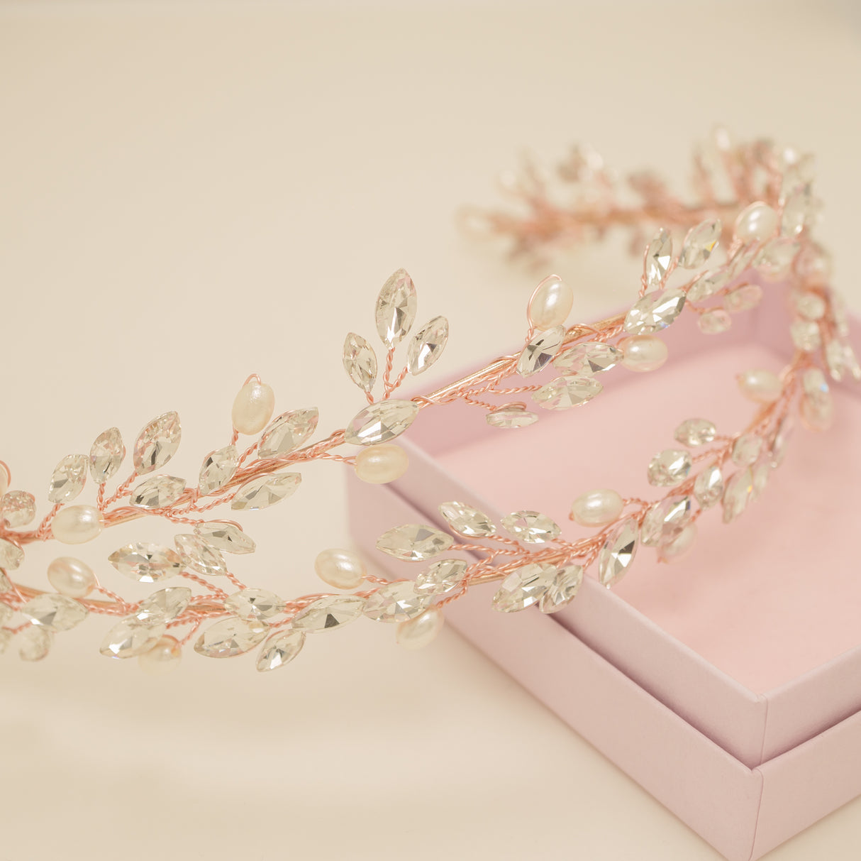 Ava Pearl and Crystal Bridal Headband in Rose Gold photo 8