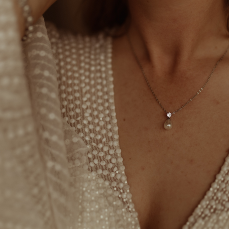 Eclipse Pearl and Crystal Bridal Necklace / Gold