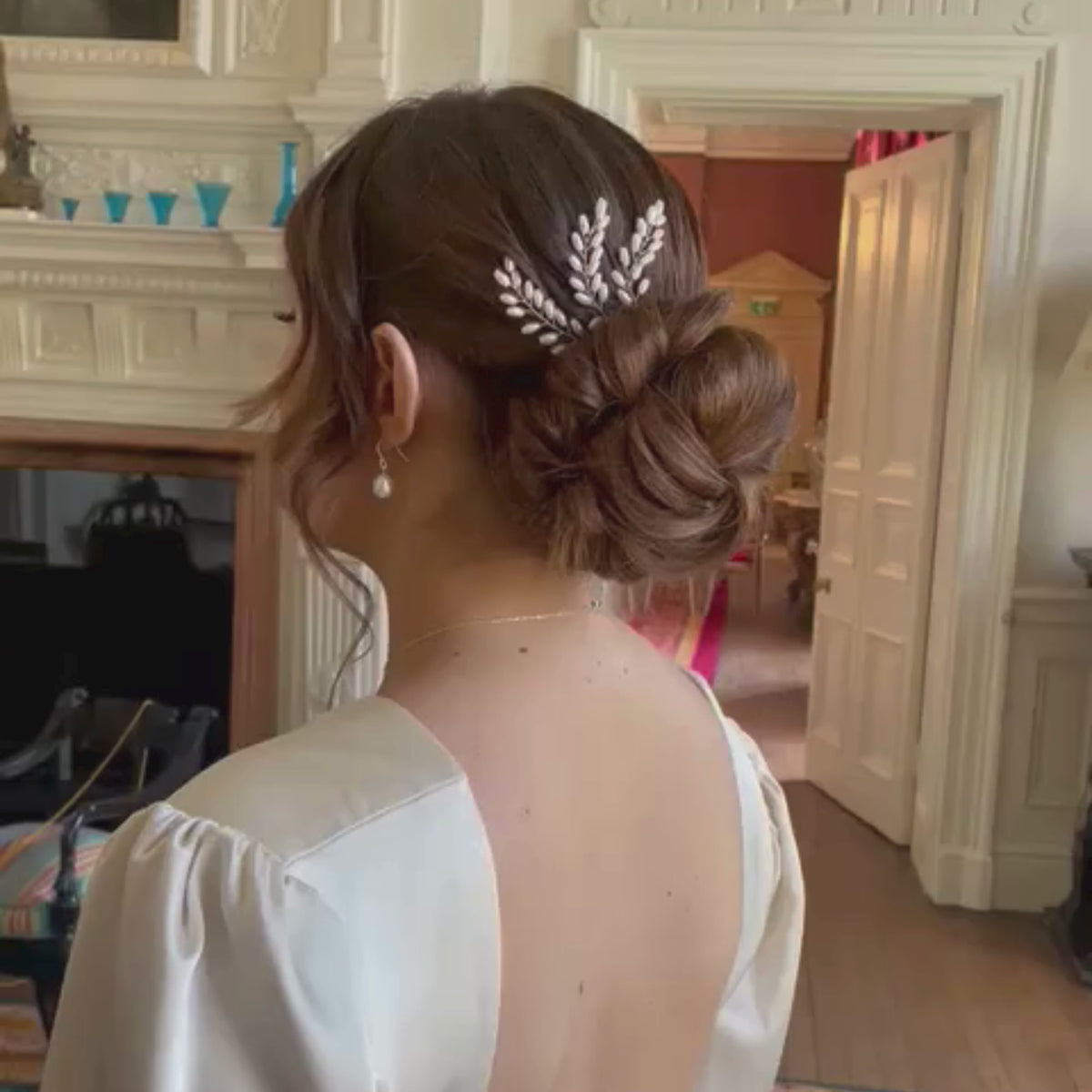 Pampas Style Pearl Sprigs Wedding Hair Pins / Rose Gold