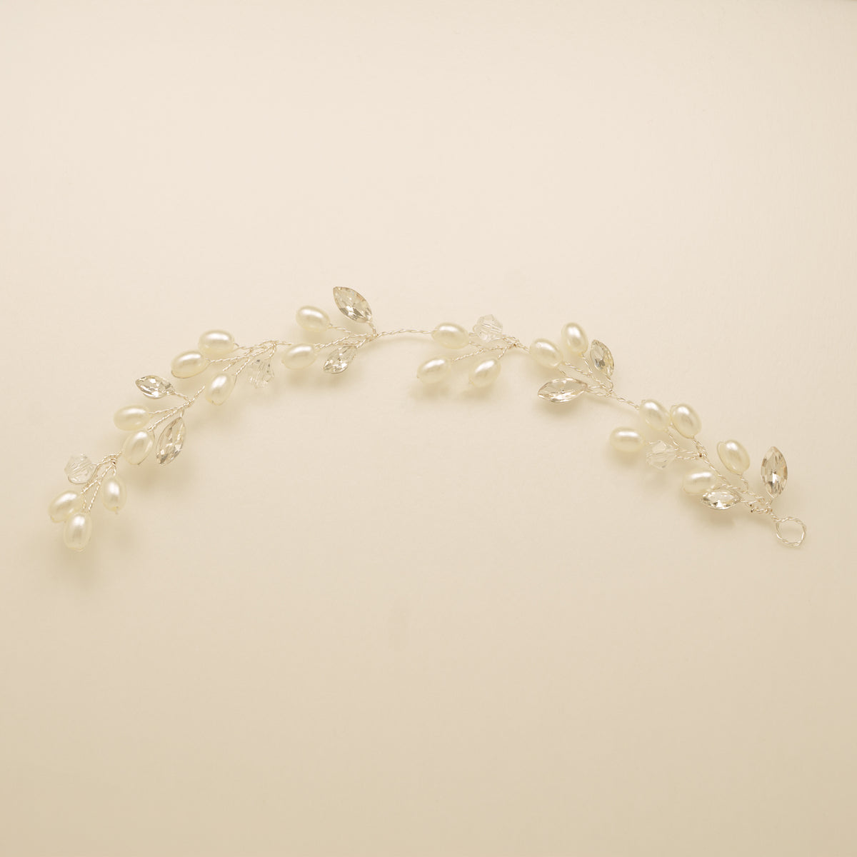 Tasha Short Pearl and Crystal Hair Vine in Silver