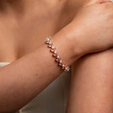 Cressida Pearl and Crystal Leaf Wedding Bracelet / Rose Gold