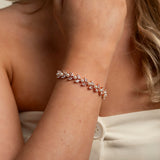 Cressida Pearl and Crystal Leaf Wedding Bracelet / Rose Gold