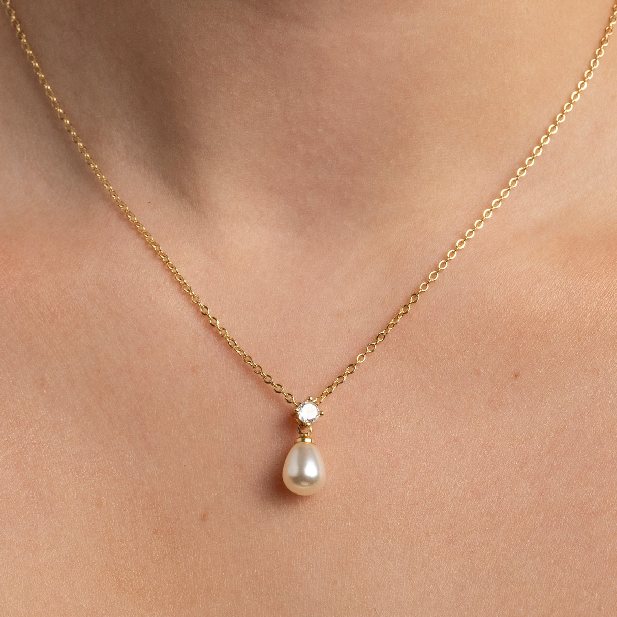 Eclipse Pearl and Crystal Bridal Necklace / Gold