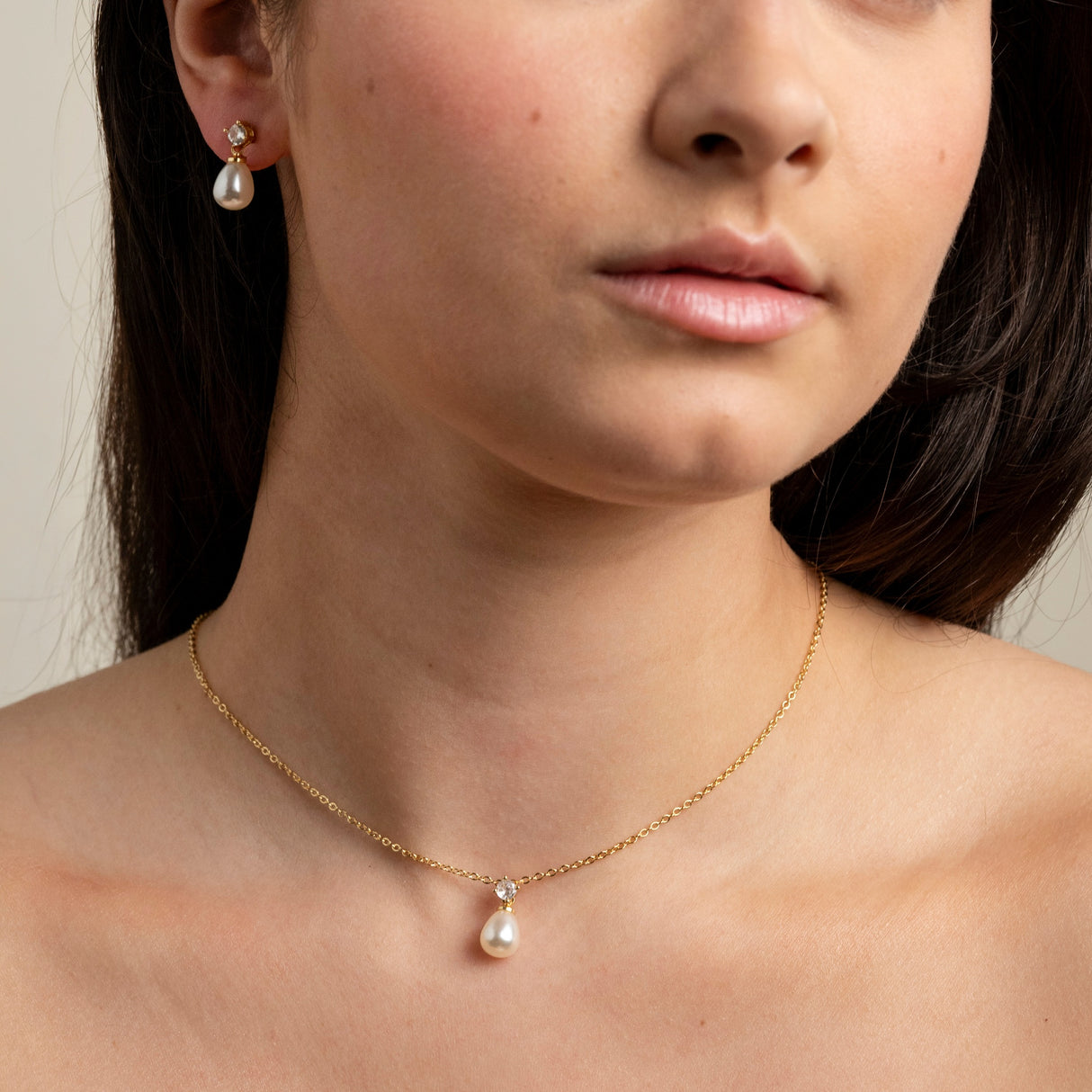 Eclipse Pearl and Crystal Bridal Wedding Jewellery Set / Gold