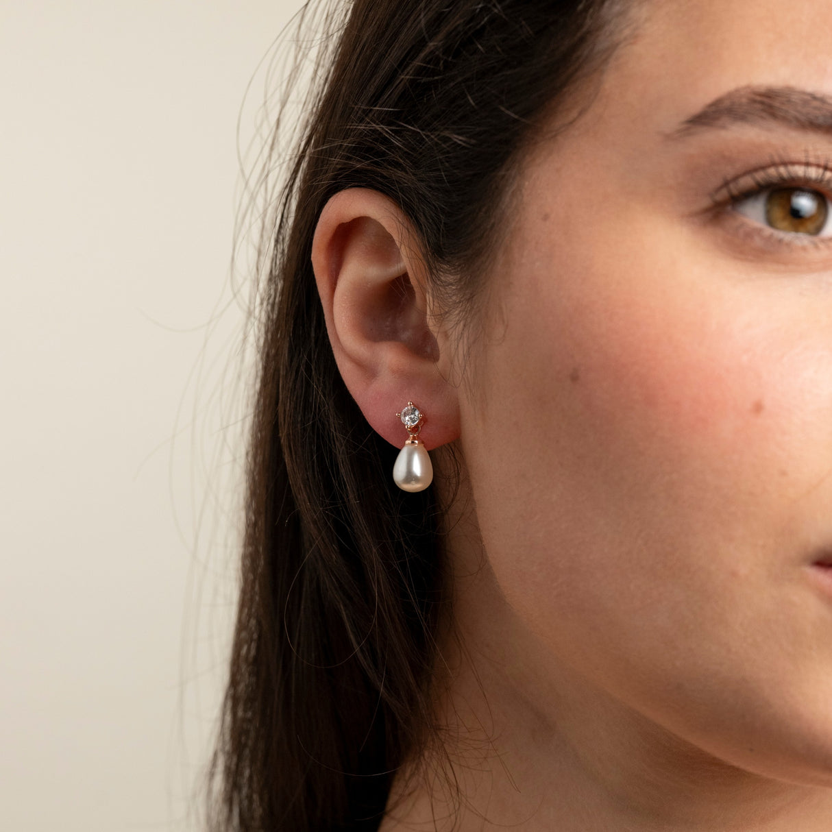 Eclipse Pearl and Crystal Bridal Earrings / Rose Gold
