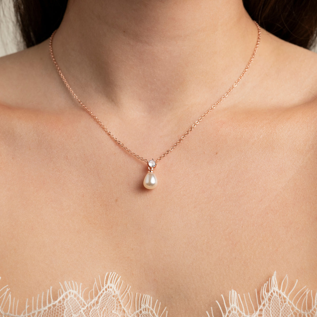 Eclipse Pearl and Crystal Bridal Wedding Jewellery Set / Rose Gold