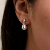 Eclipse Pearl and Crystal Bridal Earrings / Silver