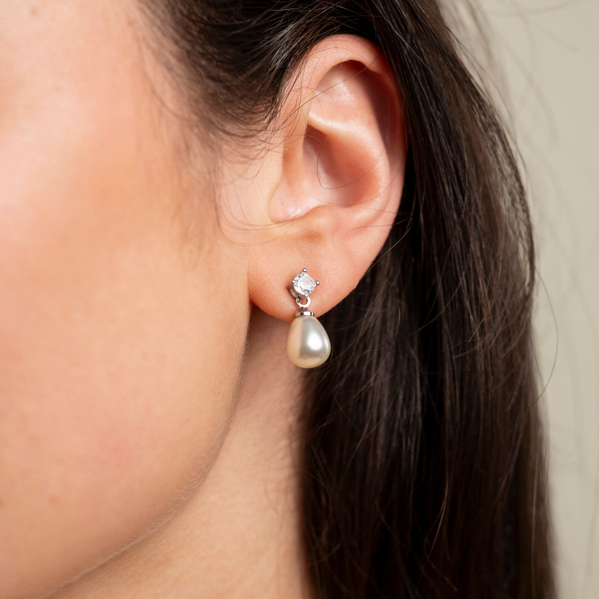 Eclipse Pearl and Crystal Bridal Earrings / Silver
