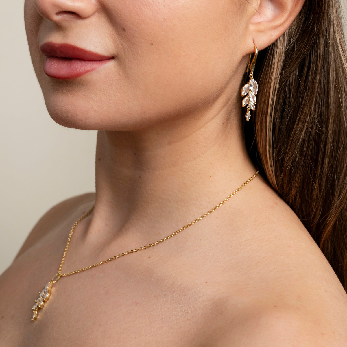 Fearne Crystal Wedding Jewellery Set / Gold