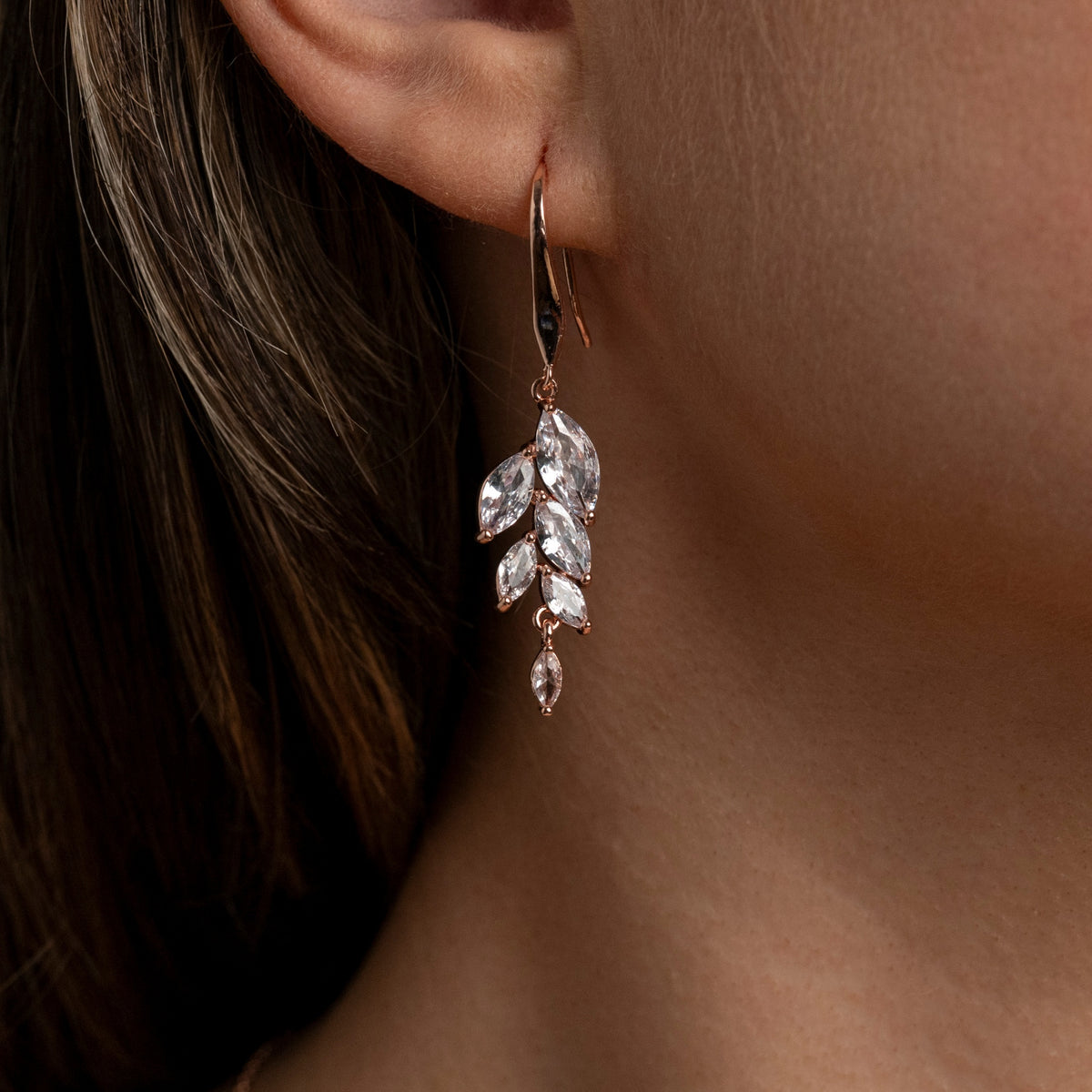 Fearne Crystal Wedding Earrings / Rose Gold