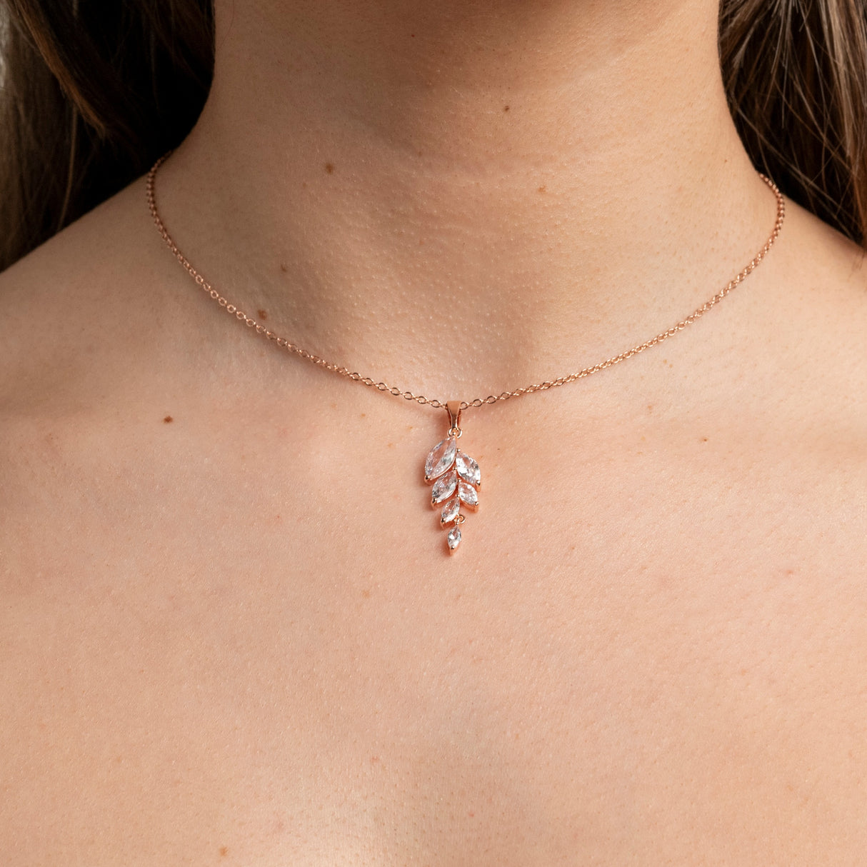 Fearne Crystal Wedding Necklace / Rose Gold