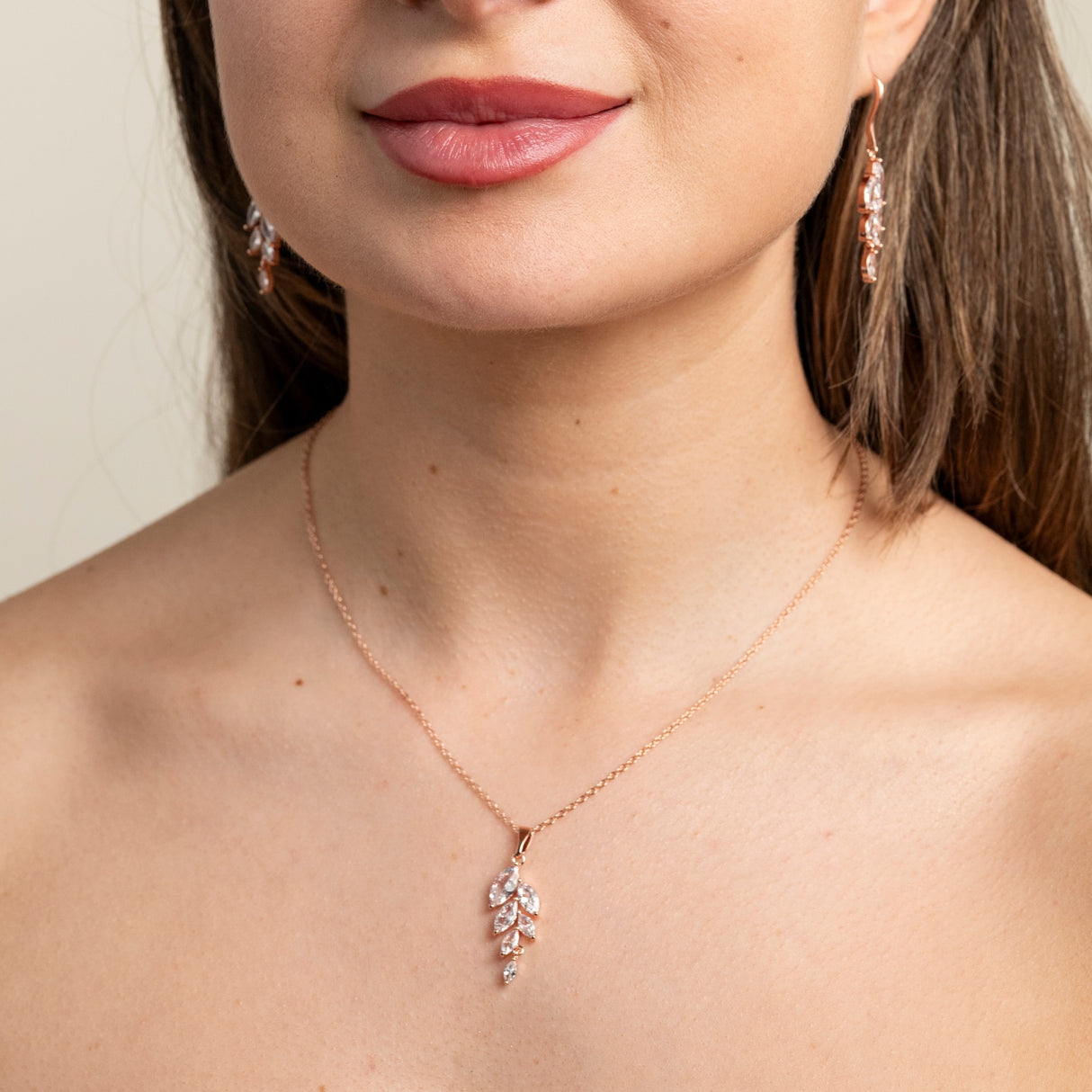 Fearne Crystal Wedding Jewellery Set / Rose Gold