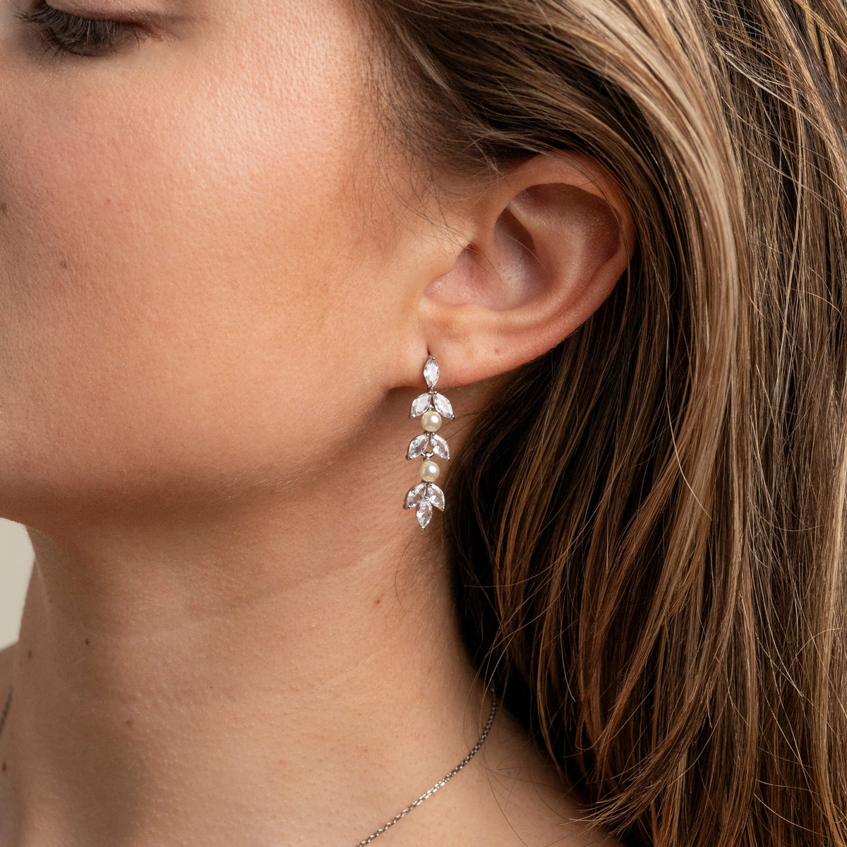 Fliss Pearl and Crystal Bridal Earrings / Silver