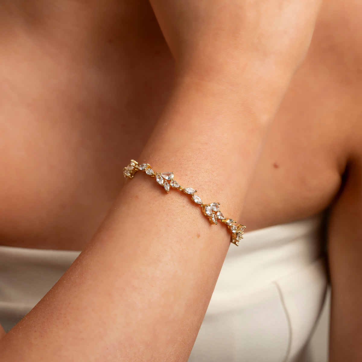 Ivy Crystal Leaf Wedding Bracelet / Gold