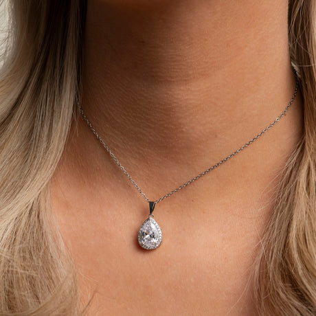 Jessica Crystal Bridal Necklace in Silver