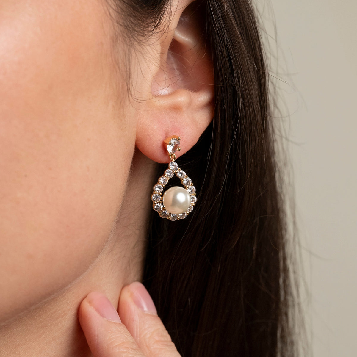 Jude Pearl and Crystal Wedding Earrings / Gold