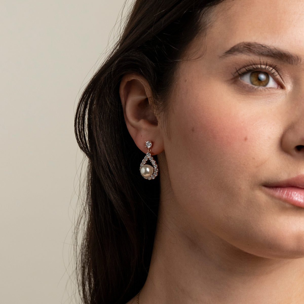 Jude Pearl and Crystal Wedding Earrings / Rose Gold