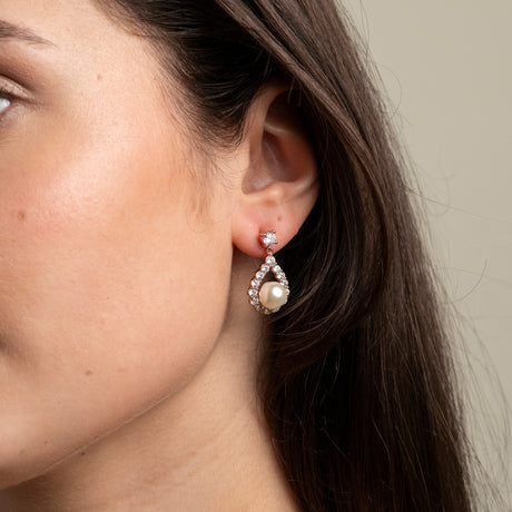 Jude Pearl and Crystal Wedding Earrings / Rose Gold
