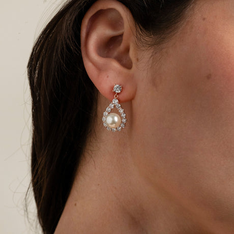 Jude Pearl and Crystal Wedding Earrings / Rose Gold