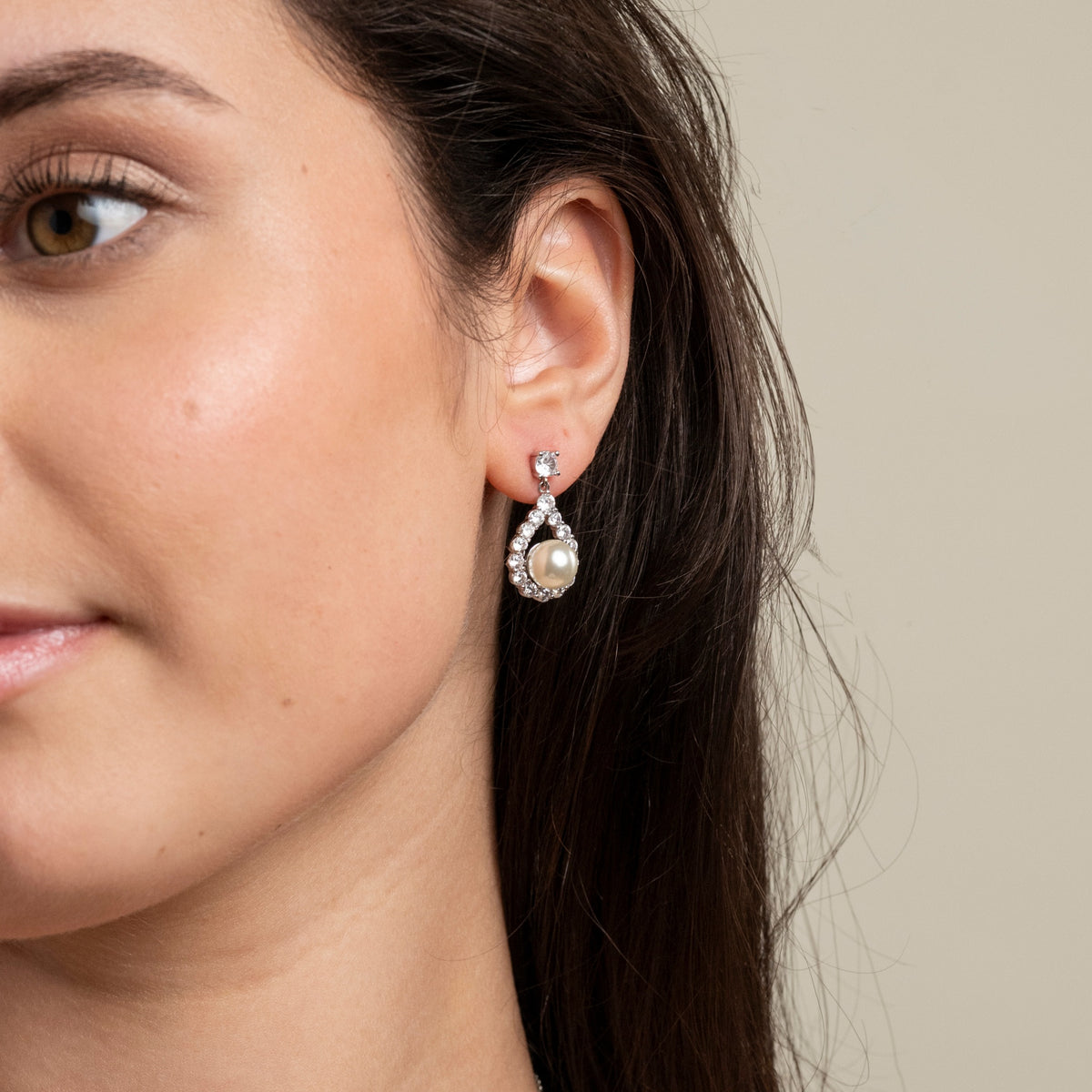 Jude Pearl and Crystal Wedding Earrings / Silver