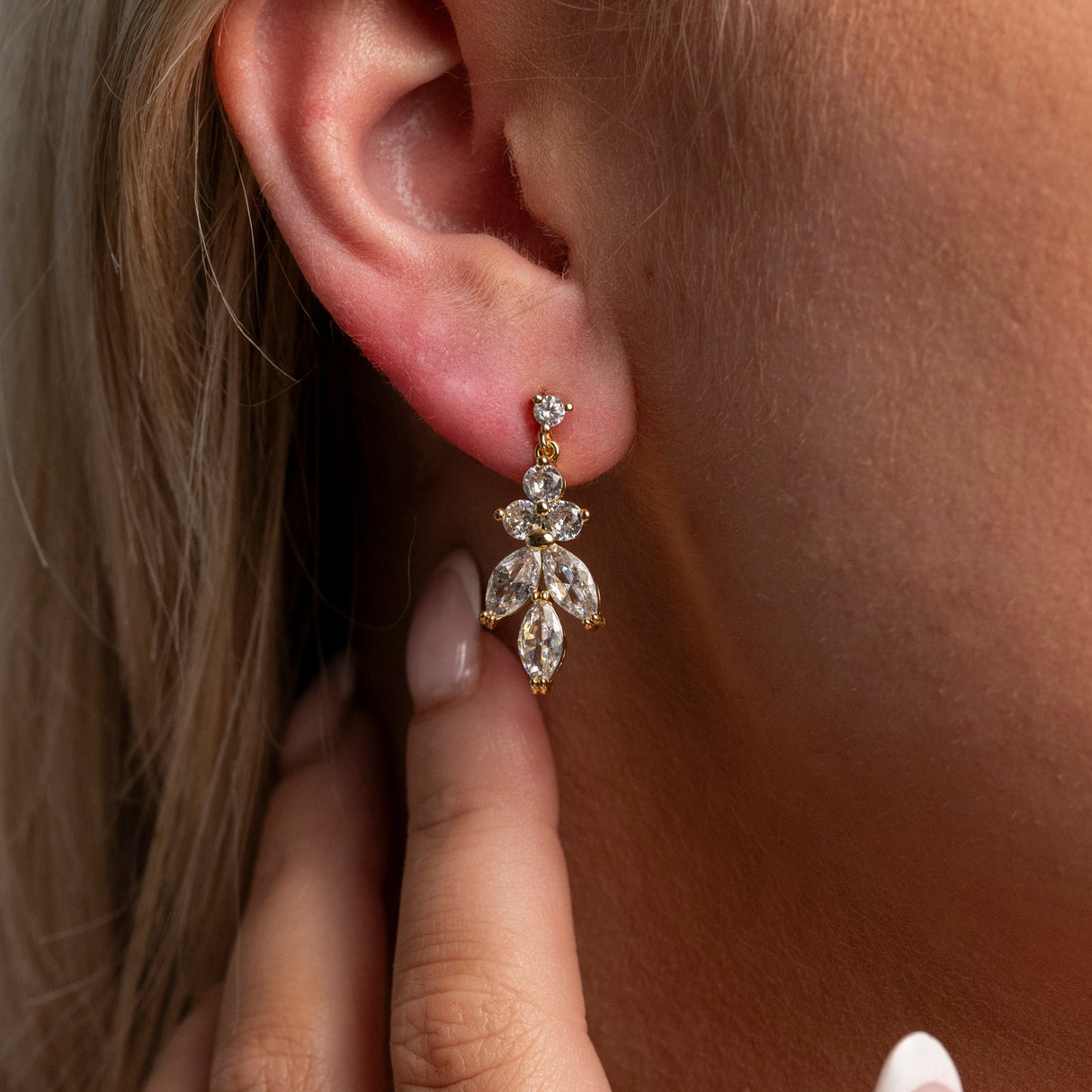 Lily Crystal Bridal Wedding Earrings in Gold