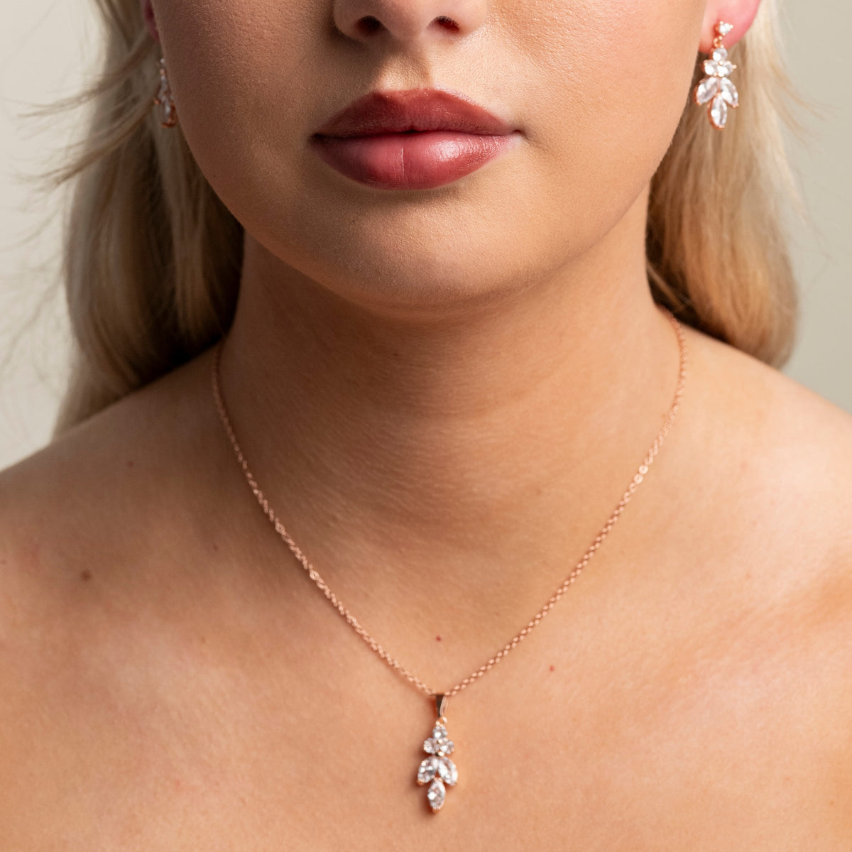 Lily Crystal Bridal Jewellery Set in Rose Gold photo 9