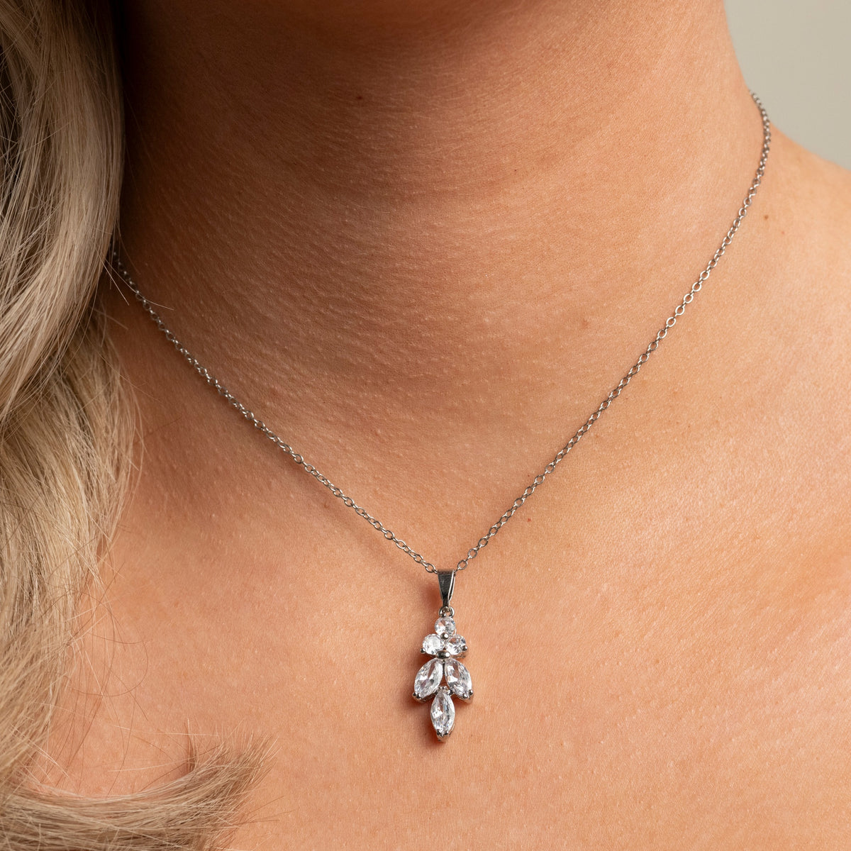 Lily Crystal Bridal Wedding Necklace in Silver photo 3