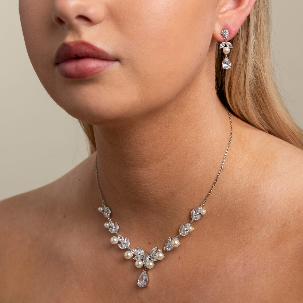 Lucia Pearl and Crystal Bridal Jewellery Set / Silver