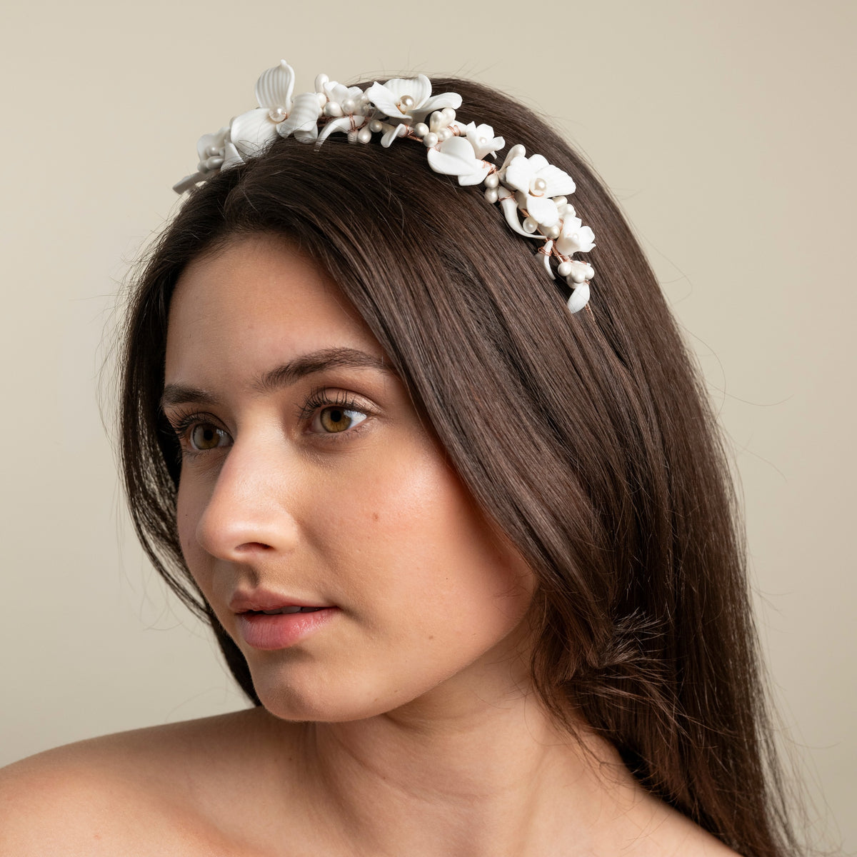 Poppy Romantic Ceramic Bridal Headband Crown in Gold photo 7
